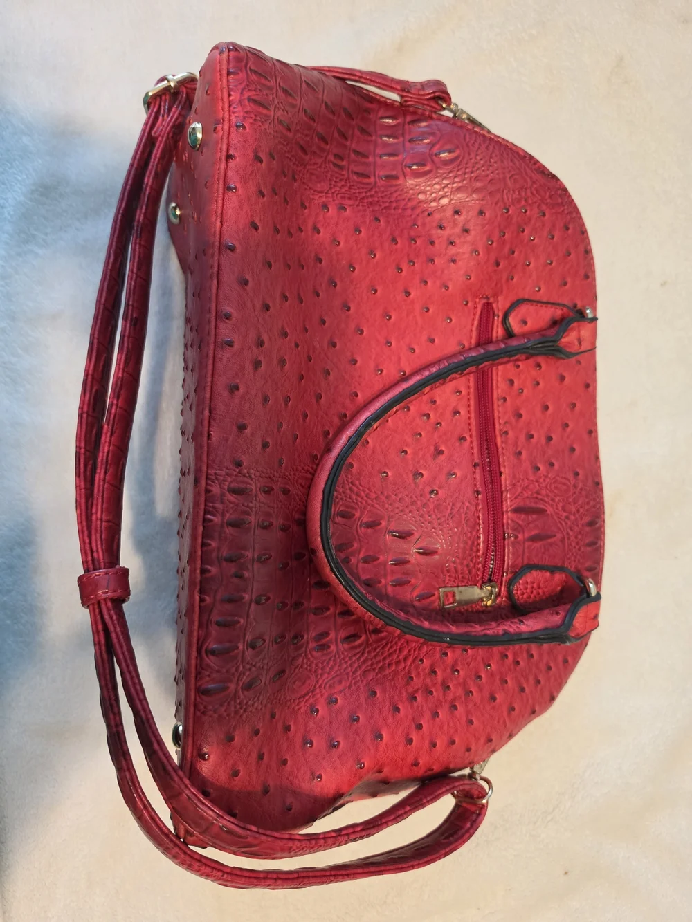 Red Croc-Embossed Dome Satchel Handbag